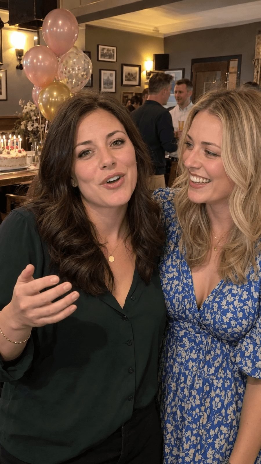 Two friends recording a birthday message